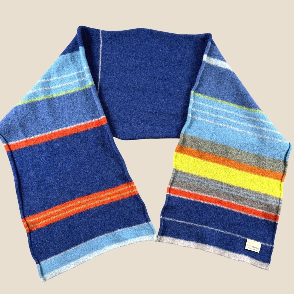 Katie Mawson Scarf Women OS Blue Striped Lambswool Knit Made In England Designer